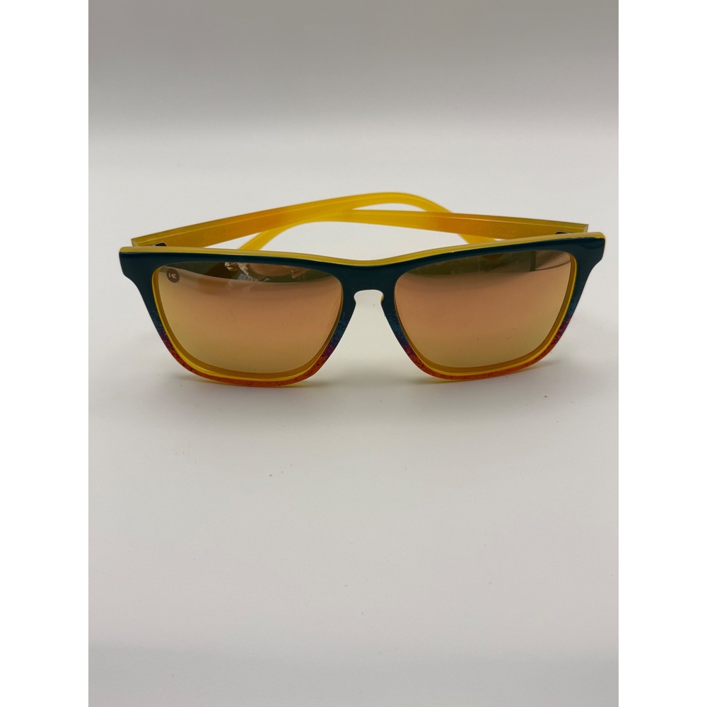 Knockaround Sunglasses Yellow Orange Frame Mirror Lens Logo K on Lens